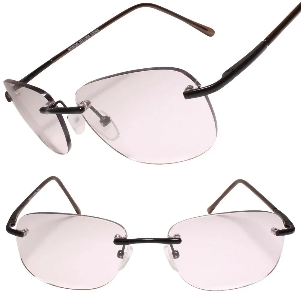 Modern Rimless Rectangle Gray Accent Clear Lens Glasses